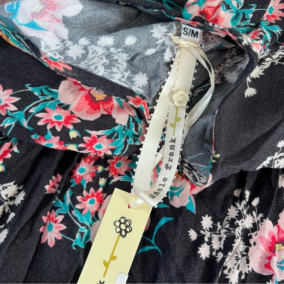 Uncle Frank Dress Women’s Small Medium Floral Sheath Raglan Boho Velvet Trim B17 - Picture 8 of 10